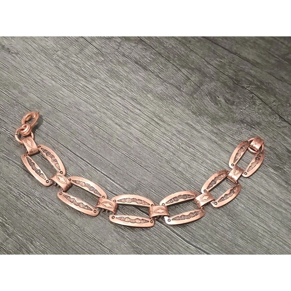 Southwestern Etched Copper Link Vintage Bracelet - Picture 2 of 5